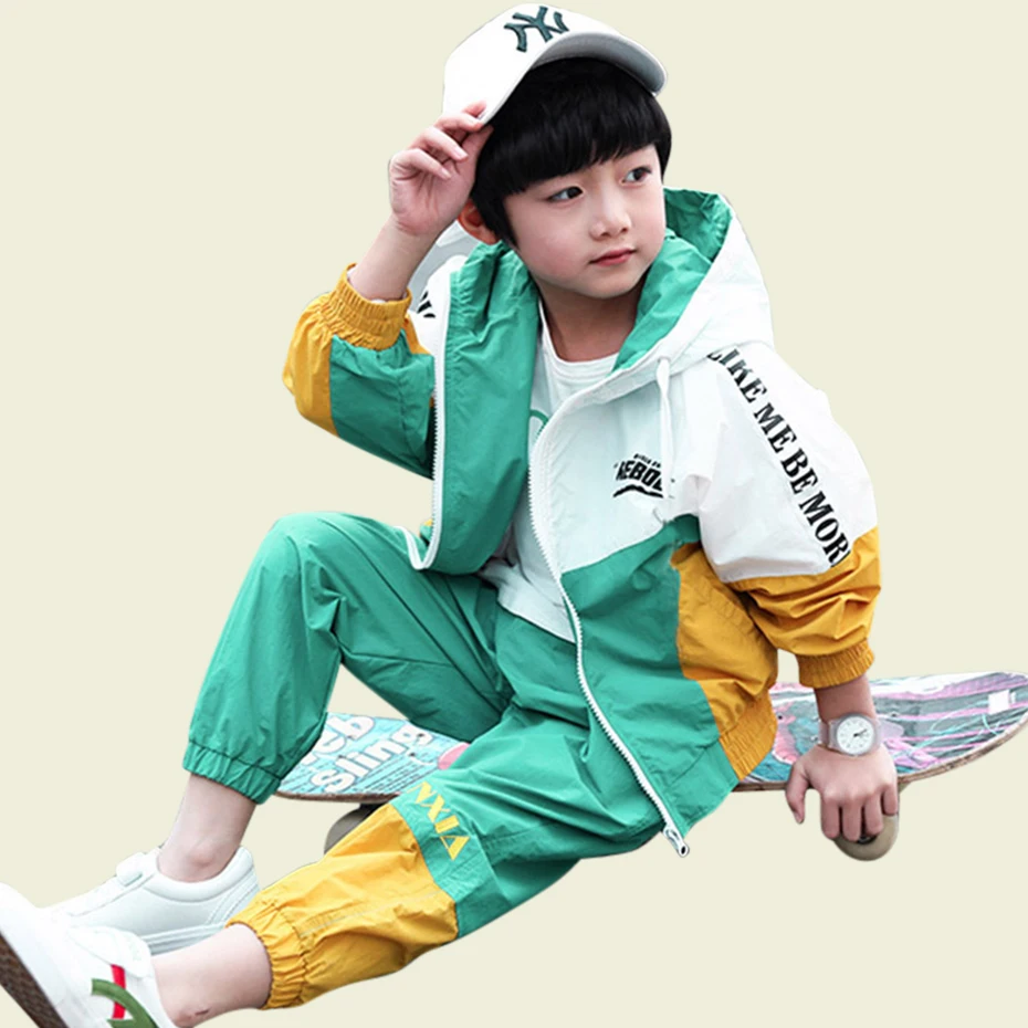 Clothes For Boys Hooded Jacket &amp Pants 2PCS Patchwork Clothing Sets Winter Casual Suit Kids 6 8 10 12 14 |