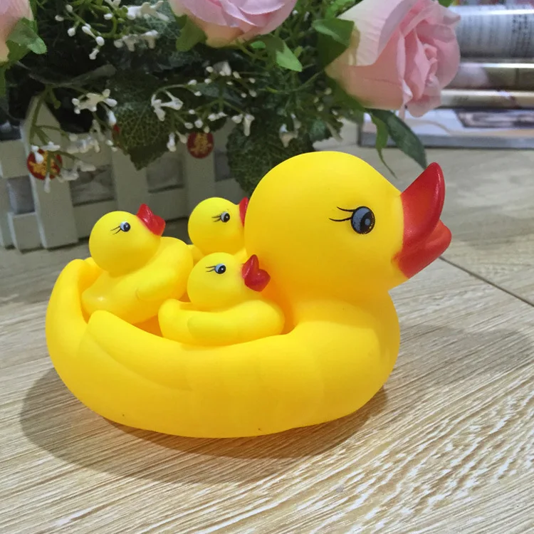 Звук Утка маленький Junior Чистая сумка mu zi ya Pinch называется играть с водой утка младенческой ванной плавательный игрушки