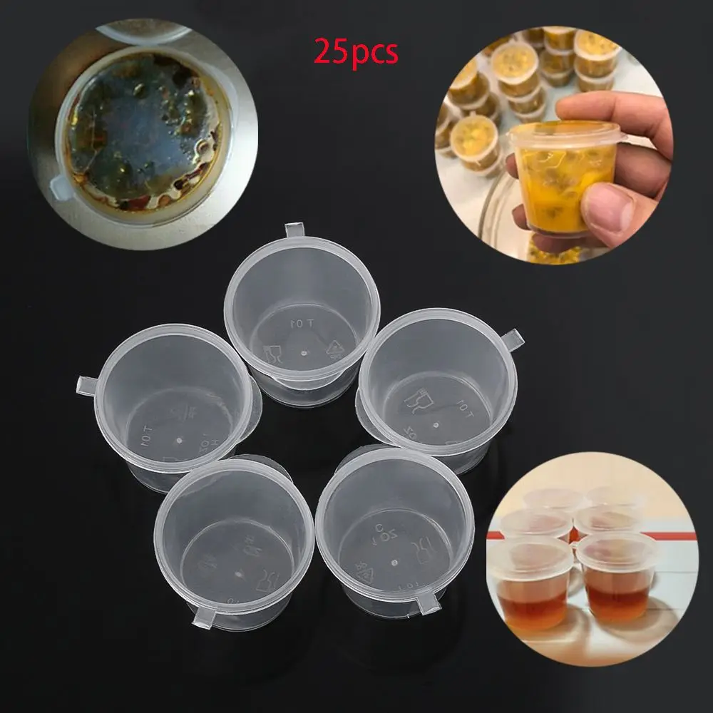 Disposable Plastic Takeaway Sauce Cup Containers Food Box with Hinged Lids Small Pigment Paint Box Palette 25Pcs 25ml/27ml/45ml