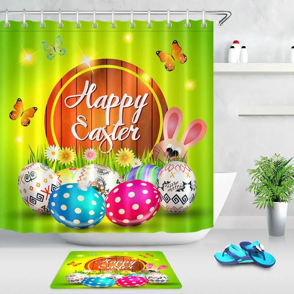 Декоративная занавеска для душа Happy Easter в ванную комнату водонепроницаемая штора