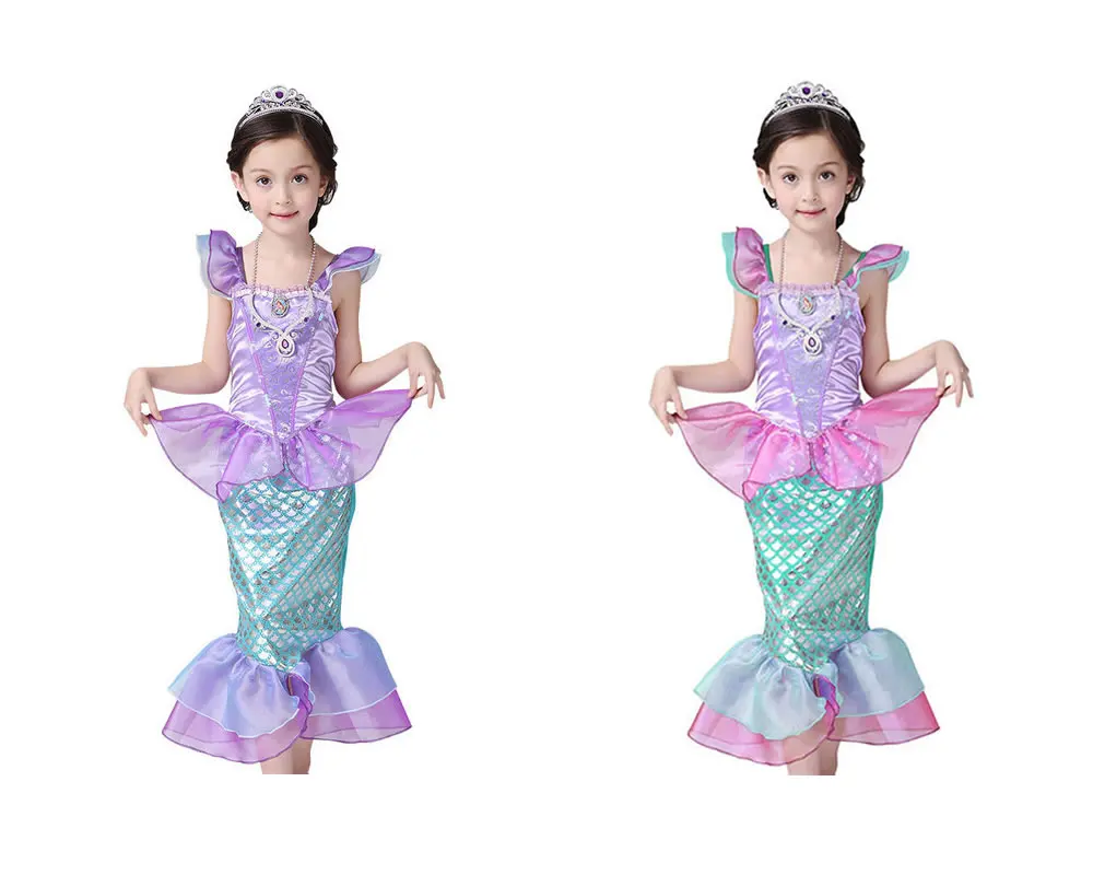 Платье Русалочки для девочек; детская одежда Ариэль; нарядный костюм морской принцессы; карнавальный костюм на Хэллоуин для дочери