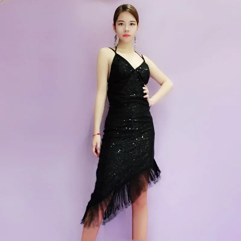 New Latin Dance Competition Dresses V-Neck 1920s Flapper Dress 4colors Salsa Dress Tight Sequins Latin Dance Costume