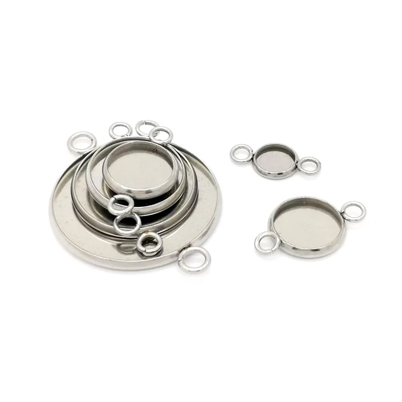 

10pcs 6-25mm Double Rings Stainless Steel Round Connector Blank Tray Base Necklace Bracelet Accessories Jewelry Making Findings