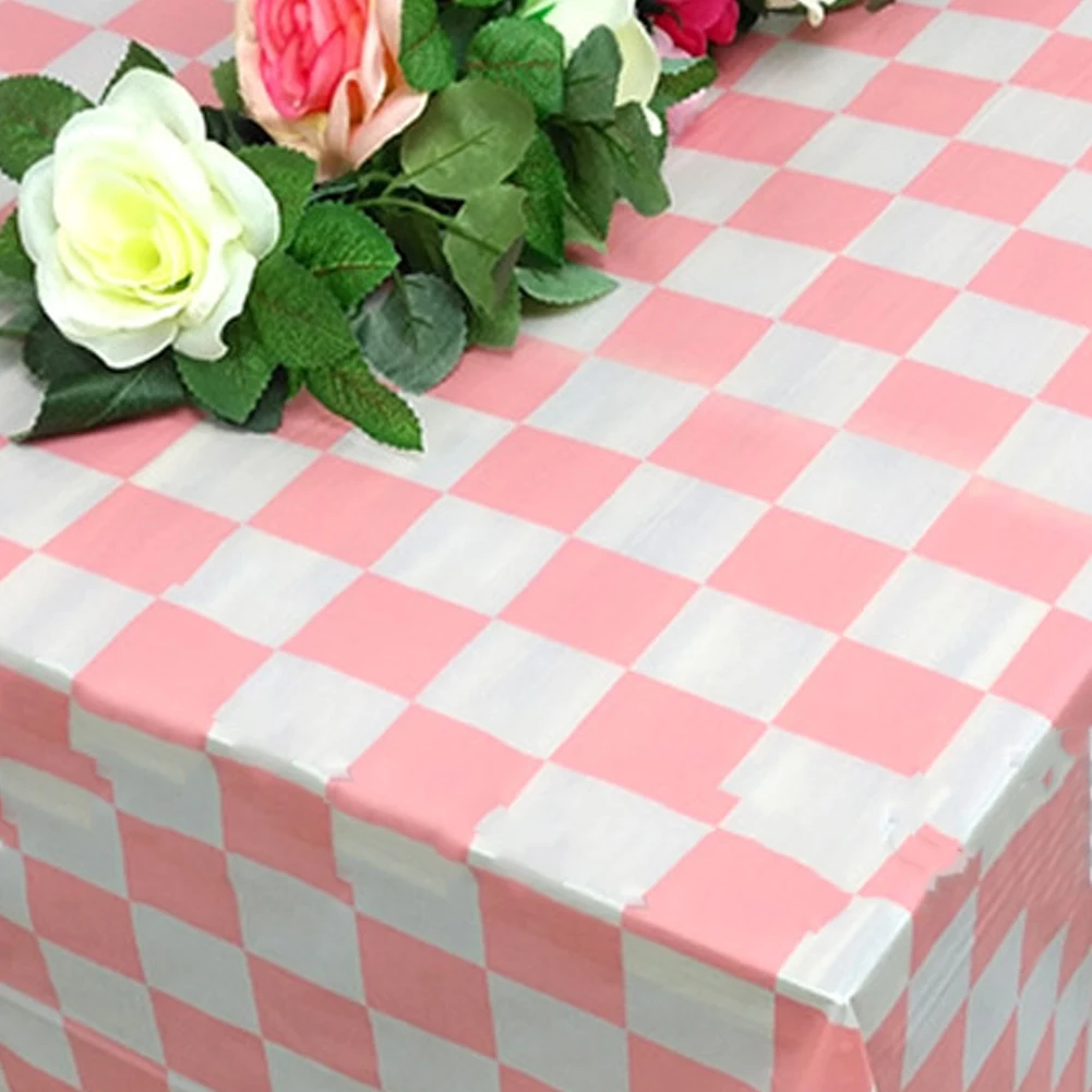 Утолщенная маслостойкая домашняя скатерть для пикника, свадьбы, вечеринки, одноразовая, легко моющаяся, в клетку, для кухни, стола, столовая скатерть - Цвет: Pink White