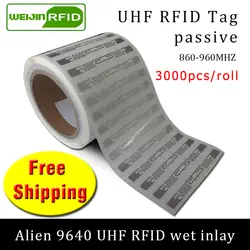 UHF RFID тег наклейка чужой 9640 EPC6C влажная инкрустация 915mhz868mhz860-960MHZ Higgs3 3000 шт. Бесплатная доставка клей пассивный RFID этикетка
