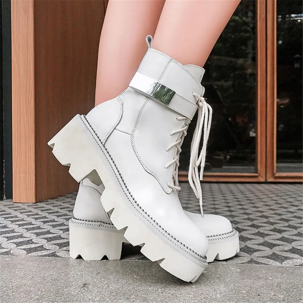 

SARAIRIS 2019 Brand Plus Size 42 Genuine Leather Motorcycles Boots Women Square Heels Ankle Boots Woman Shoes Boots