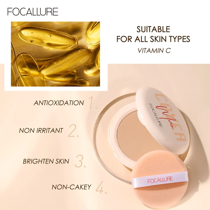 FOCALLURE-Fond de teint éclaircissant pour le visage, poudre naturelle 256 P, contrôle de l'huile, correcteur compact, maquillage blanchissant, cosmétiques