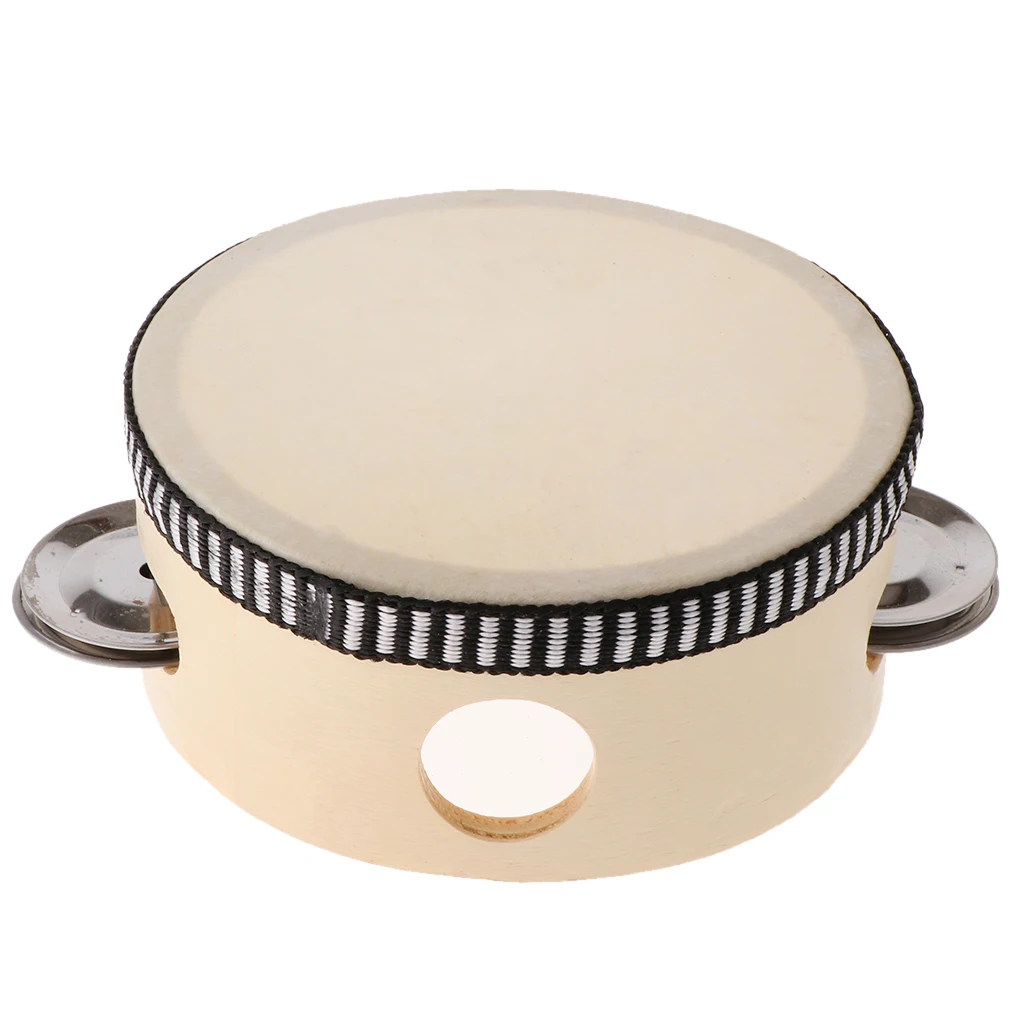 Hand Held Tambourine Drum with Metal Jingles Percussion Musical Instruments Toys for Church Party Dance (4 inch)