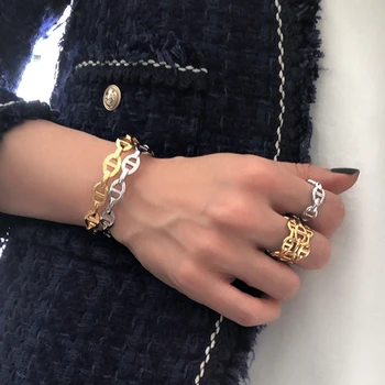 

New Fashion Hollow Unique Design Chain Bangles Bracelets for Women Statement Open Bracelet Ins Street Style Bangle Jewelry