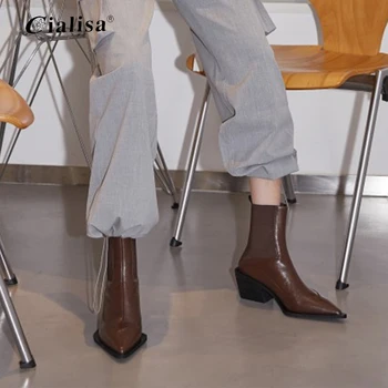 

CIALISA Winter Ankle Boots High Heel Spring Pointed Toe Fashion Heel Women Boot 2020 New Design Women Shoes