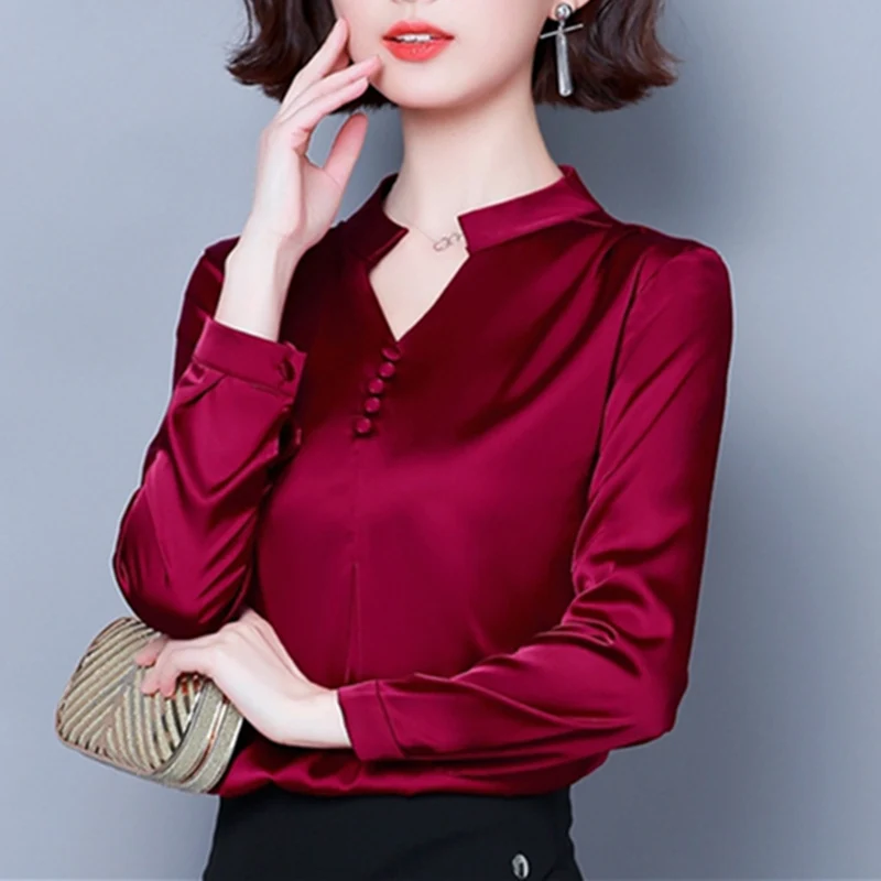 

2019 New Fashion Spring Women Blouses And Tops Long Sleeve V Collar Chiffon Shirts Solid Office Ladies Plus Size Blusas Clothing
