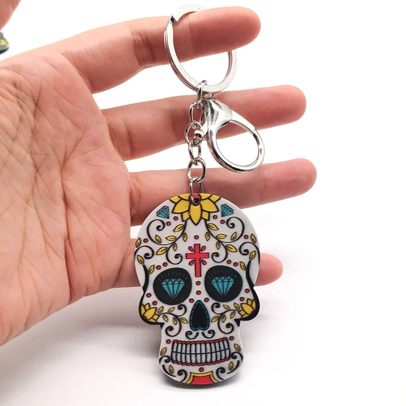 Брелок с черепом Calavera мексиканский милый сахарный череп большая омаровая цепочка для ключей брелок для Хэллоуина акриловый рельефный череп брелок сумка Шарм - Цвет: E