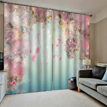 

Custom Windows Curtains for Living Room Pink Flowers Bedroom Kitchen Curtains Drapes Window Treatments Middle Cut Dropship