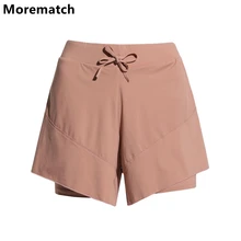 Morematch женские одноцветные шорты для спортзала, сексуальные шорты для йоги со средней талией, двухслойные эластичные быстросохнущие спортивные шорты, размер L-4XL