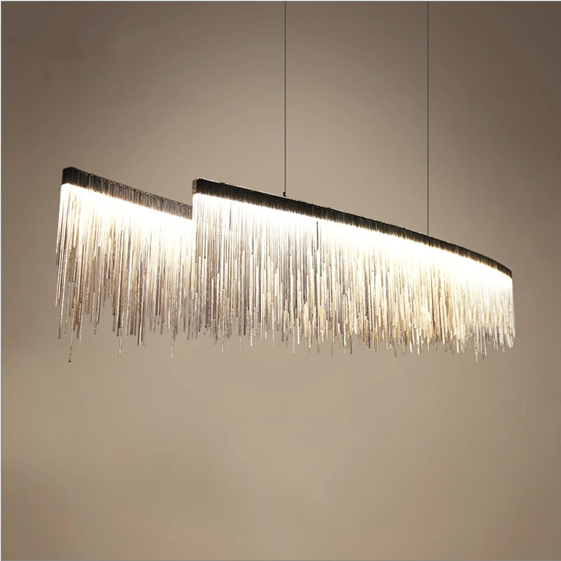 

Modern LED Designer Pendant Lights Nordic Tassel Restaurant Luxury Hotel Engineering Silver Chain LED Pendant Lamp Art Hanging