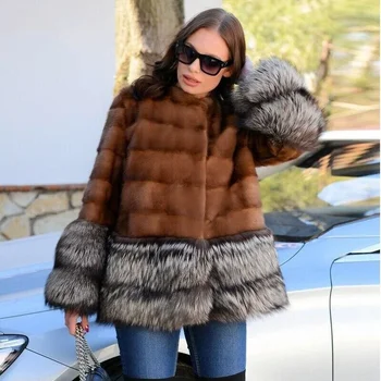 Preise TOPFUR Mode Gelb Echtem Nerz Stehen Kragen Mantel Mit Fuchs Pelz Manschette Frauen Real Nerz Jacke Winter Mantel