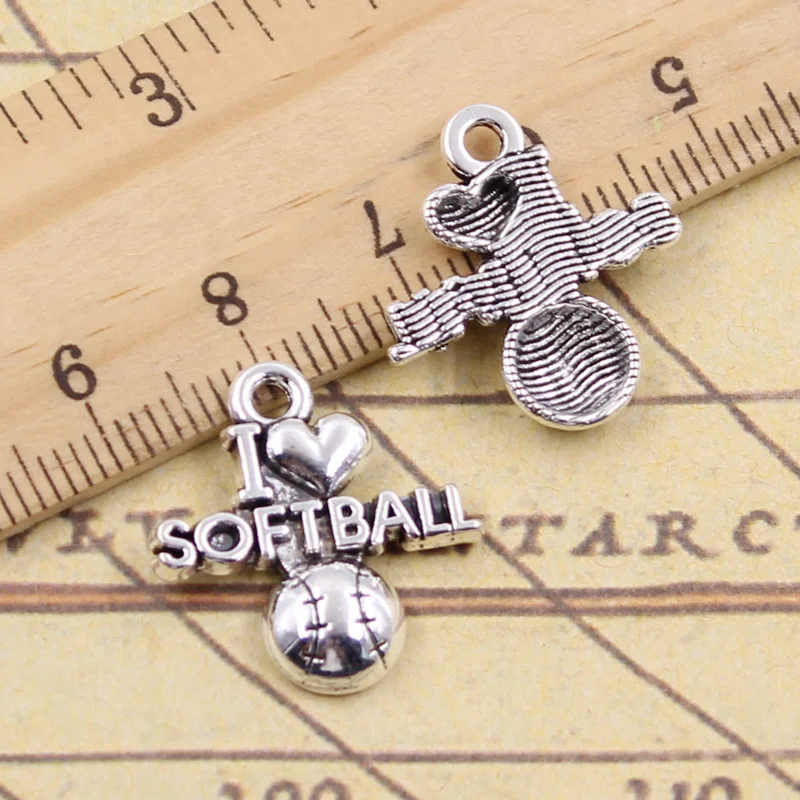 20pcs Charms I Love Softball 21x19mm Tibetan Pendants Crafts Making Findings Handmade Antique Jewelry DIY Necklace | Украшения и