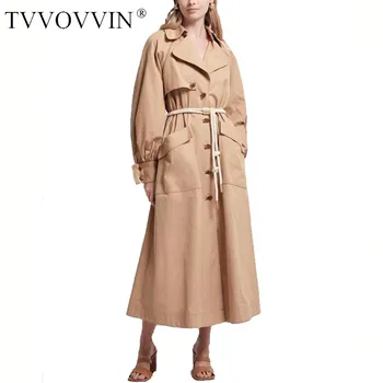 

TVVOVVIN new autumn and 2020 winter turn-down collar full sleeves patchwork kahki color female mid calf length windbreaker DOWF