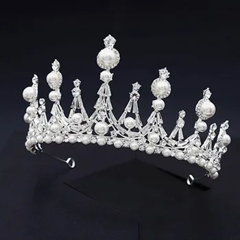 

Delicate Shiny Silver Color Rhinestone Pearl Crown Sparkly Alloy Crystals Tiaras Banquet Party Bride Wedding Hair Accessories LB