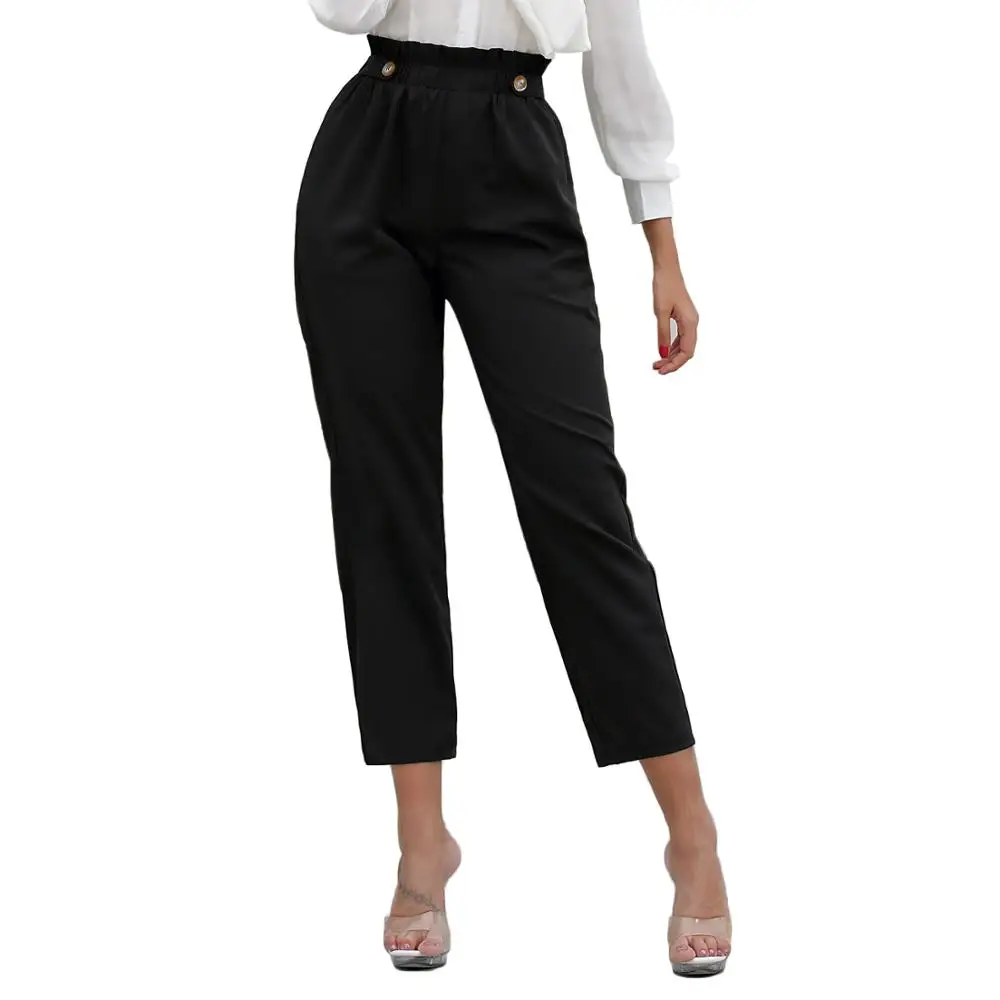

Women Pencil High Waist Pants Elegant Korean Style Black Office Lady Pants With Pockets Casual Streetwear Ankle-Length Pants