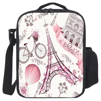 

Portable Lunch Bag For Women Kids Men Pink Tower Bicycle Hot Air Balloon Insulated Box Tote Bag Thermal Cooler Food Bag