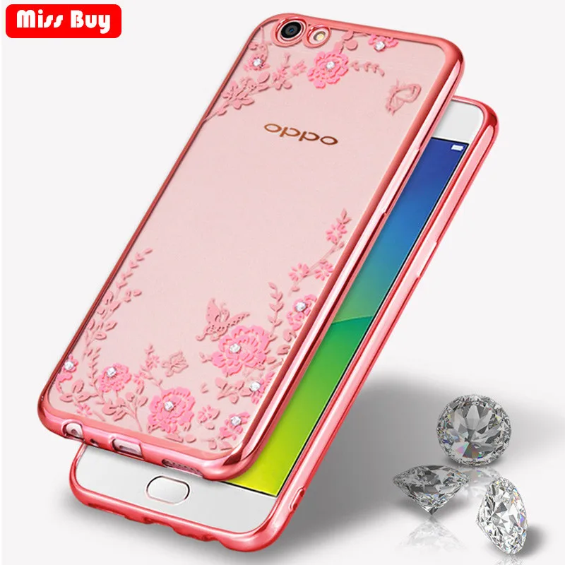 Чехол с цветами и стразами для OPPO F5 A73 A33 A37 A53 A57 A59 A77 F1S R7 R9 R11 Plus A83 F3 F7 F9 A3 A5 R17 Pro