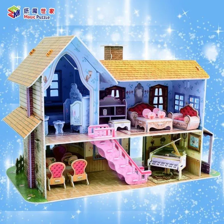  35*20.9*23.8cm Three-dimensional Puzzle LED Light Nordic Villa 3D Paper Model Creative Puzzle DIY P - 4000192742531