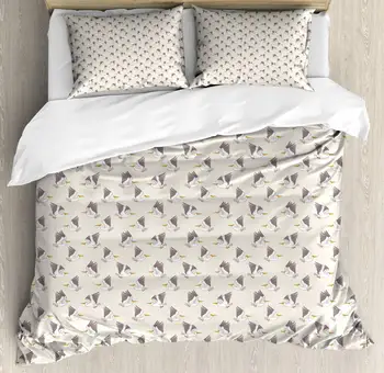 

Bird Print Duvet Cover Set Cartoon Pattern with Flying Pelicans 3 Piece Bedding Set Eggshell Mauve Taupe