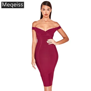 

MEQEISS 2018 New Summer Women Dress Slash Neck Striped Bandage Dress Sexy Bodycon Elegant Celebrity Party Red Dresses Vestidos