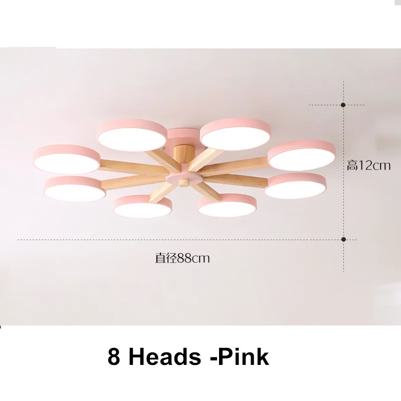 8 Heads Pink Простой деревянный светодиодный светильник в скандинавском стиле с цветным железным абажуром, потолочные люстры для столовой, детской спальни, домашняя деревянная лампа - Цвет абажура: 8 Heads Pink