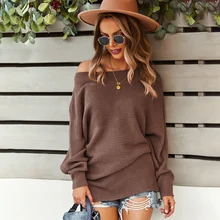 

YRZS Women’s Casual Long Sleeve Off Shoulder Knitted Sweater Solid Print Color Block Loose Pullover Tops