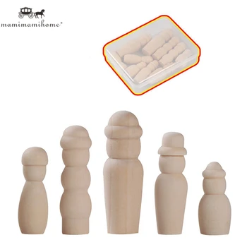 

10pc/set Wooden Dolls Family Peg Dolls Kids DIY Handmade Unfinished Wood Peg Dolls with box For Home Decoration Nursery Decor
