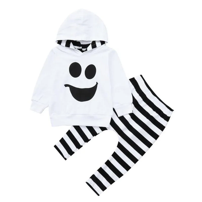 Telotuny Children's Clothing Halloween Boys Sweatshirt Baby Boys Girls Hooded Tops Pullover Striped Pants Halloween Outfits Set