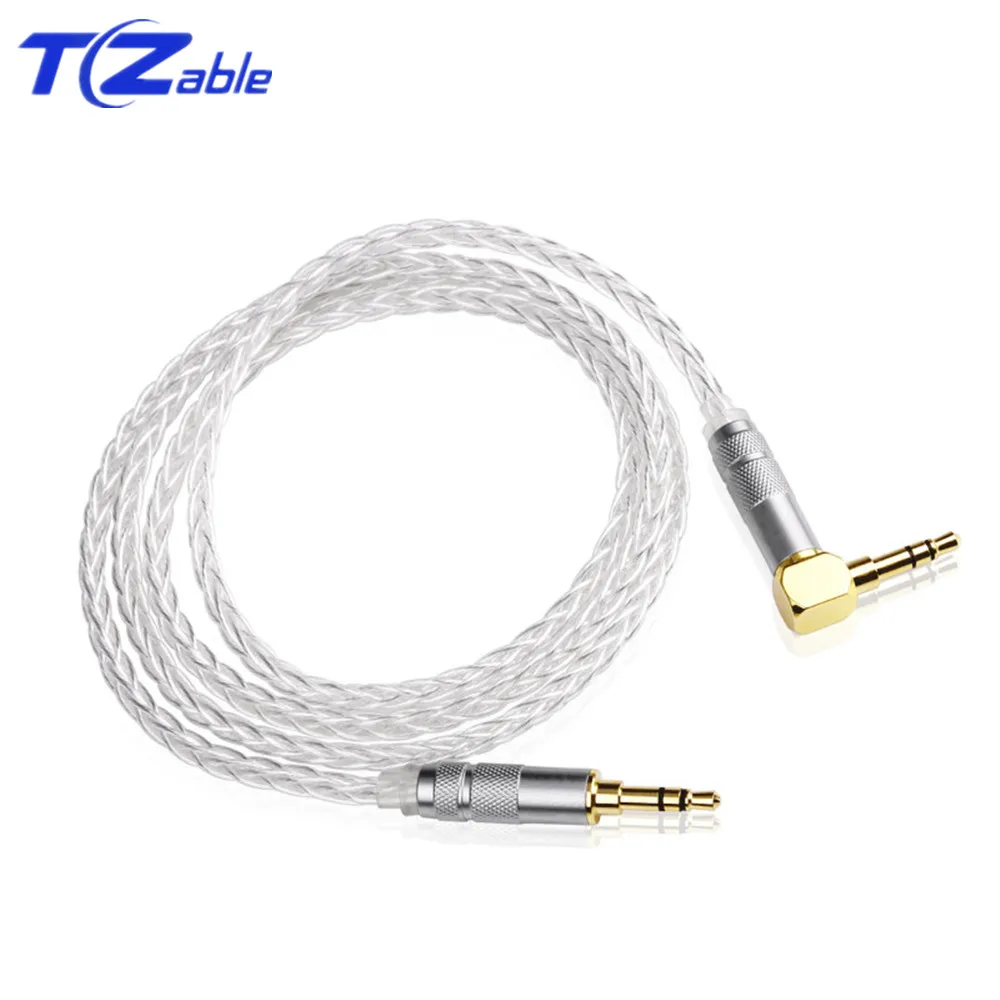 DIY Headphone Cable 3 5mm Audio Jack 90 Degree Hifi Single Crystal Copper Plated Silver Wire Stereo Jack Adaptor Earphone Cable