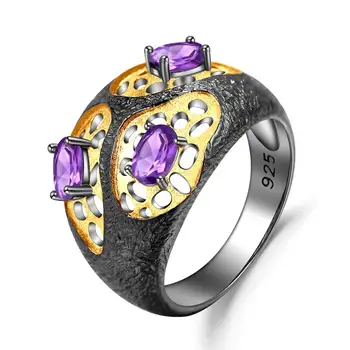 

GEM'S BALLET Natural Amethyst Gemstones Ring 925 Sterling Silver Original Rings for Women Fine Jewelry The Persistence of Memory