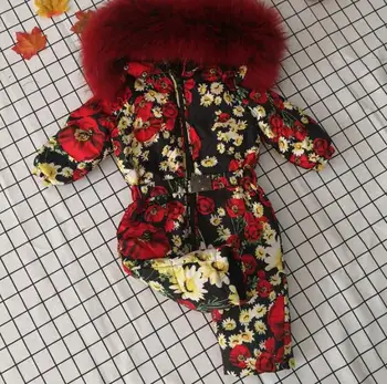 

Mother baby 2019 winter Real Raccoon fur Hooded Snow Wear Warm Outerwear Ski wear