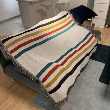 

Corlorfull Stripe Jacquard Woven Blanket Bedspread Picnic Mat Beach Towel Chair Sofa Cover Decor Throw and Blanket