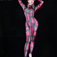 Красный спандекс, черные стразы, комбинезон для женщин, певица, одежда для сцены, наряд для танцев на день рождения, вечерняя танцевальная одежда для сцены