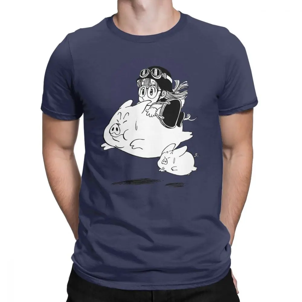 Arale Pigs мужские футболки Dr Slump Toriyama Аниме Манга 90s милый робот 80s новинка футболка с коротким рукавом футболки хлопок - Цвет: Тёмно-синий