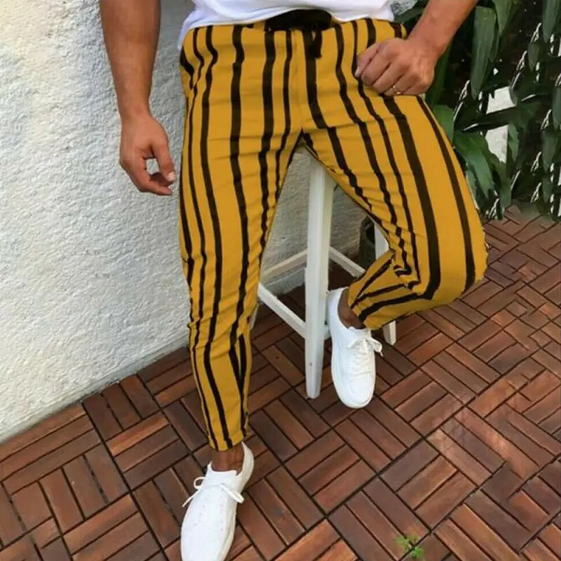 

Men Gym Sports Jogging Trousers Bottoms Tracksuit Skinny Side Stripe Elastic Waist Sweatpants Drawstring Track Slim Fit Pants