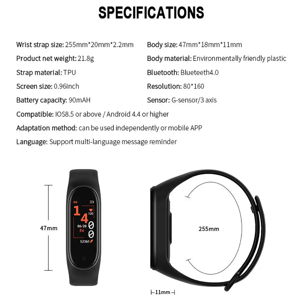 M4 смарт-браслет 4 фитнес-трекер часы спортивный браслет пульсометр монитор смарт-ленты здоровье браслет
