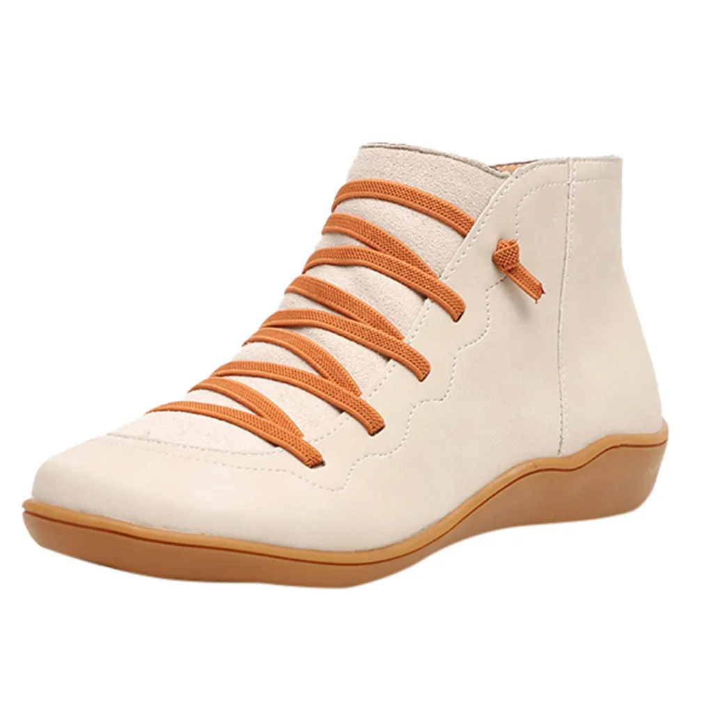 

2020 Spring Winter New Women's Casual Flat Leather Retro Lace-up Boots Side Zipper Round Toe Shoe Boots ankle boots women L1022