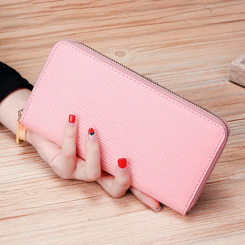 Новые кожаные женские водная рябь Длинные кошельки Сумки - Цвет: pink