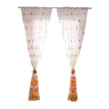 

Butterfly Printed Translucent Screen Semi-blackout Curtains Screens Window Tulle Panel Voile Curtains for Living Room