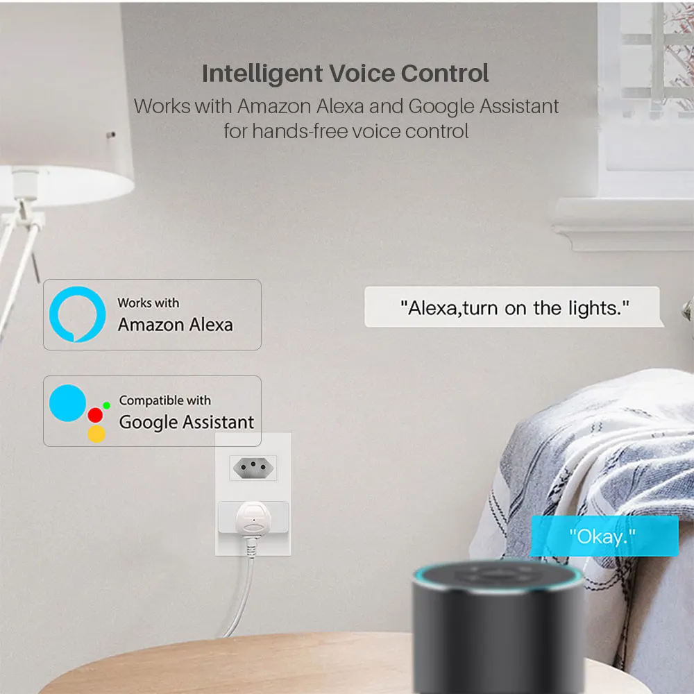 16A Smart Plug Brazil WiFi Tuya Intelligent Power Monitor Socket Timing SmartLife APP Remote Compatible With Alexa Google Home, smart plug