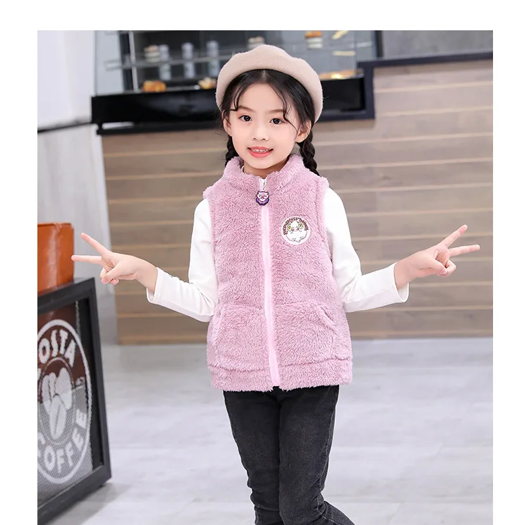 2021 new spring and autumn girl's waistcoat children's stand-up collar waistcoat jacket baby warm vest 206 01 black mink coat