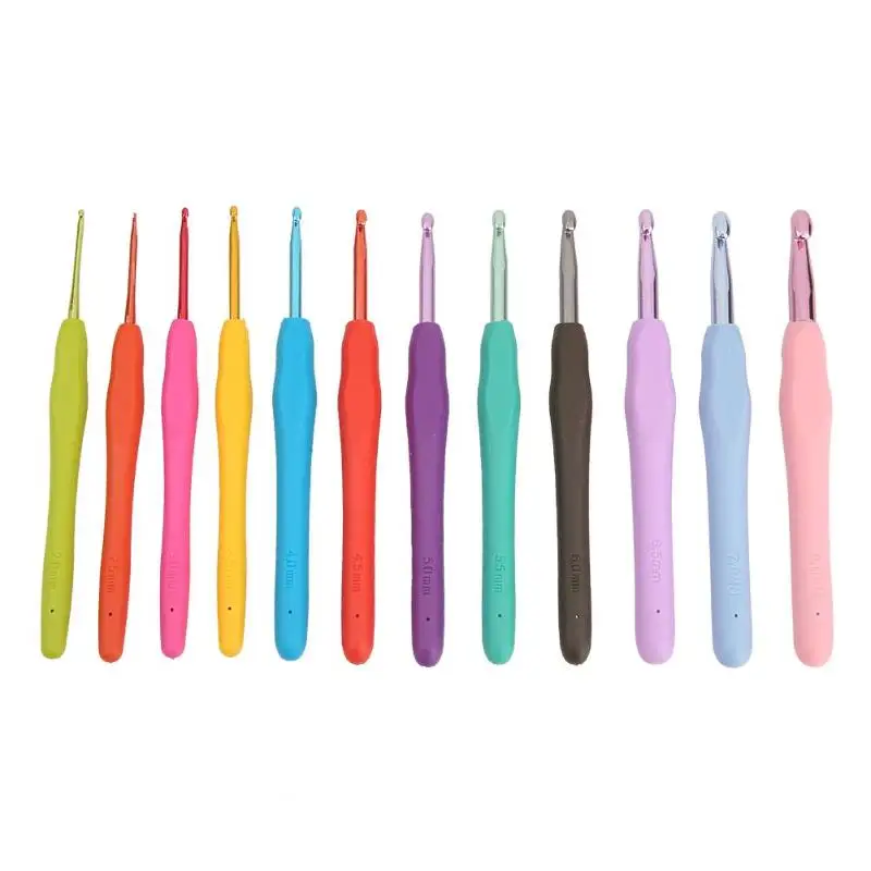 12 шт. набор алюминиевых крючков для вязания крючком красочные ТПР мягкие ручки