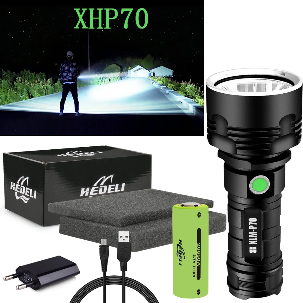 Самый мощный светодиодный фонарик 300000 лм cree xhp70 тактические фонарики XML L2 usb
