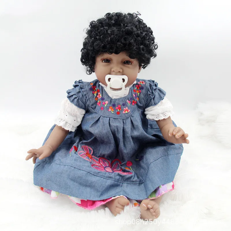 

Toy Full body silicone water proof bath toy reborn toddler baby African dolls bebe doll reborn lifelike soft touch 22inch 55cm