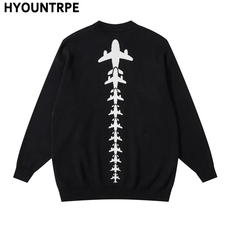 Hip Hop Letter Knitted Oversize Sweater Men Harajuku O-neck Long Sleeve Pullover Streetwear Casual Loose Sweater Jumper Knitwear